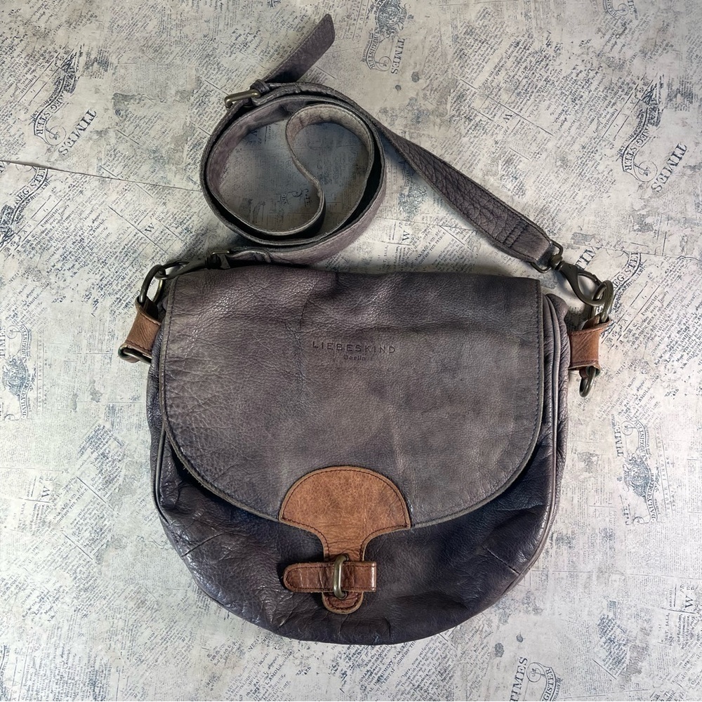 Liebeskind Brown Leather Messenger Crossbody Bag Flap Multi Pocket Adjustable